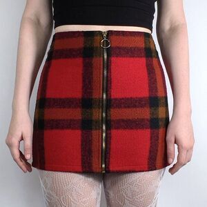 Faux Wool Zip-Up Plaid Mini Skirt